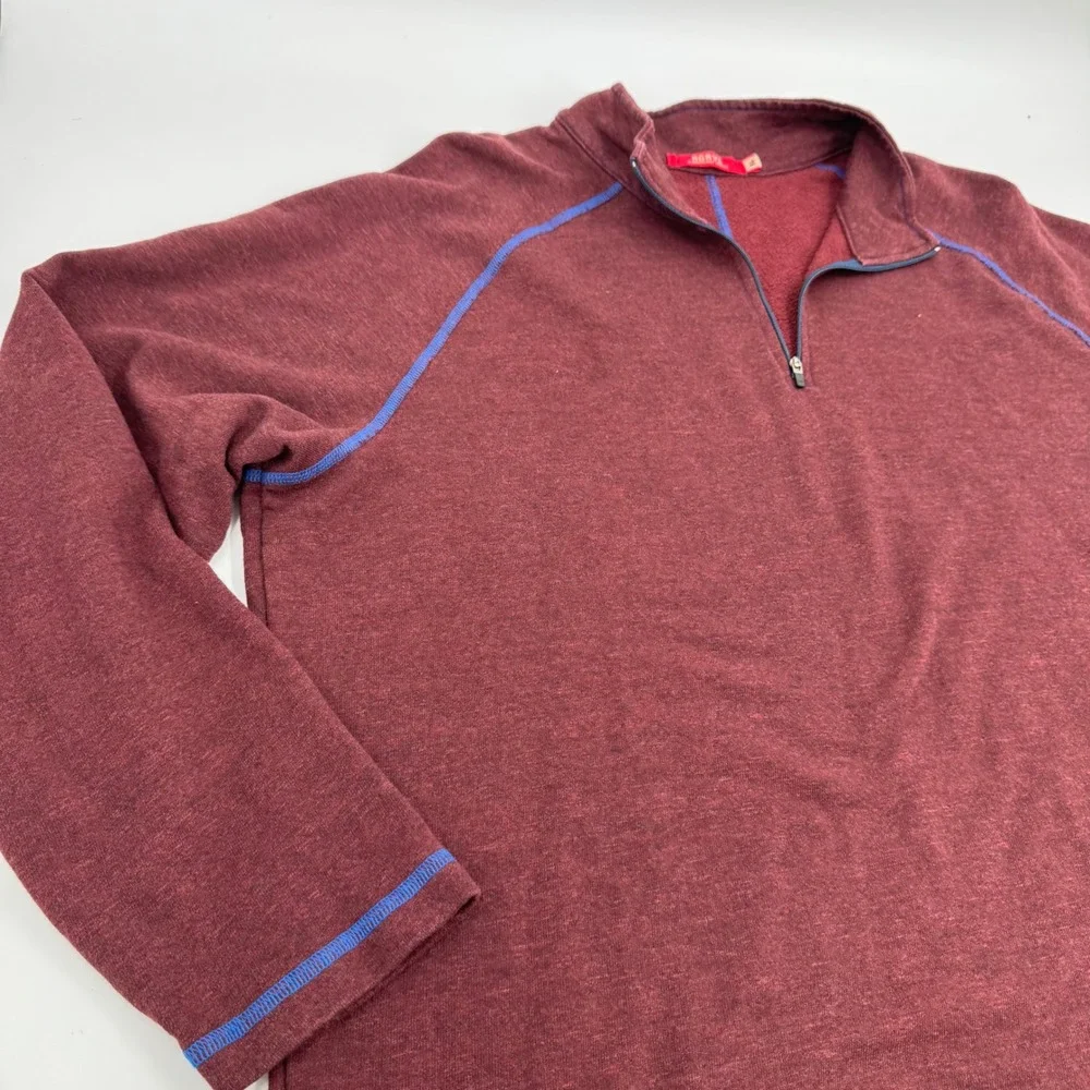 Agave American Made Mens XL Quarter Zip Pullover Burgundy Blue Stitching‎